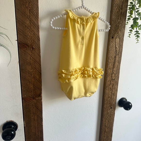 Y2K Ralph Lauren Baby Girl Yellow Ruffled Bubble Ruffle Romper Pink Logo - Picture 12 of 15